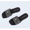 imageLUCKY STEP Womens Rhinestone Flat Sandals Square Open Toe Sparkly Glitter Fashion Braided Slide Sandals SummerBlack