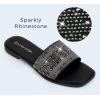 imageLUCKY STEP Womens Rhinestone Flat Sandals Square Open Toe Sparkly Glitter Fashion Braided Slide Sandals SummerBlack