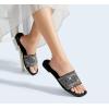 imageLUCKY STEP Womens Rhinestone Flat Sandals Square Open Toe Sparkly Glitter Fashion Braided Slide Sandals SummerBlack