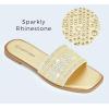 imageLUCKY STEP Womens Rhinestone Flat Sandals Square Open Toe Sparkly Glitter Fashion Braided Slide Sandals SummerGold