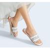 imageLUCKY STEP Womens Rhinestone Flat Sandals Square Open Toe Sparkly Glitter Fashion Braided Slide Sandals SummerSilver