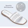 imageLUCKY STEP Womens Rhinestone Flat Sandals Square Open Toe Sparkly Glitter Fashion Braided Slide Sandals SummerSilver