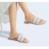 imageLUCKY STEP Womens Rhinestone Flat Sandals Square Open Toe Sparkly Glitter Fashion Braided Slide Sandals SummerSilver