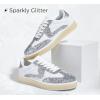 imageLUCKY STEP Womens Glitter Sneakers Fashion Retro Casual Sparkly Bling Shiny Dressy Bedazzled Bridal Wedding Anti Slip Walking ShoesWhiteSilver