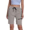 imageGS SNOWING Womens Hiking Shorts Quick Dry Lightweight Athletic Travel Running Zipper Pockets Cargo ShortsLightgrey