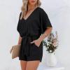 imageGS SNOWING Womens V Neck Shorts Rompers Summer Casual Short Sleeve Chiffon One Piece Jumpsuits with Pockets