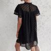 imageWomens Summer Ruffle Short Sleeve Dress Swiss Dot Mock Neck Chiffon Loose Fit Mini Dresses