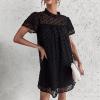 imageWomens Summer Ruffle Short Sleeve Dress Swiss Dot Mock Neck Chiffon Loose Fit Mini Dresses
