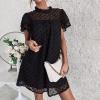 imageWomens Summer Ruffle Short Sleeve Dress Swiss Dot Mock Neck Chiffon Loose Fit Mini Dresses