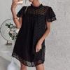 imageWomens Summer Ruffle Short Sleeve Dress Swiss Dot Mock Neck Chiffon Loose Fit Mini Dresses