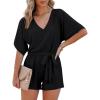 imageGS SNOWING Womens V Neck Shorts Rompers Summer Casual Short Sleeve Chiffon One Piece Jumpsuits with Pockets