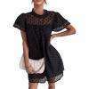 imageWomens Summer Ruffle Short Sleeve Dress Swiss Dot Mock Neck Chiffon Loose Fit Mini Dresses