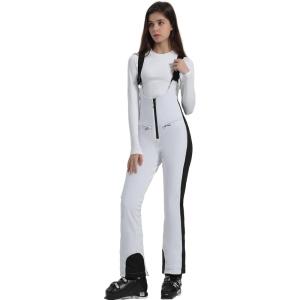 imageALSOGO Womens Insulated Snow Pants Waterproof Windproof Ski Bib Overalls Winter Snowboarding Pants Keep Warm Comfy02white