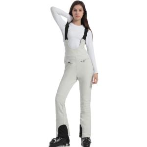imageALSOGO Womens Insulated Snow Pants Waterproof Windproof Ski Bib Overalls Winter Snowboarding Pants Keep Warm ComfyBeige