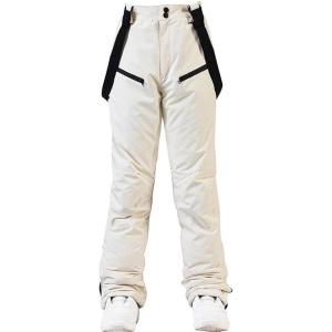 imageALSOGO Womens Snow Pants Waterproof Windproof Insulated Snowboarding Ski Bibs with Detachable SuspendersBeige