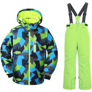 imageBoys Ski Jacket and Pants Snow Insulated Suit Windproof ampamp WaterproofGreen