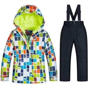 imageGS SNOWING Boys Ski Jackets and Pants Set Insulated Waterproof Windproof Snowsuit Winter Warm Hooded Coat01black