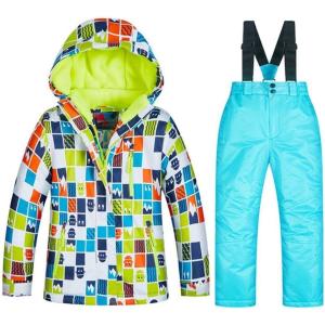 imageGS SNOWING Boys Ski Jackets and Pants Set Insulated Waterproof Windproof Snowsuit Winter Warm Hooded Coat01blue
