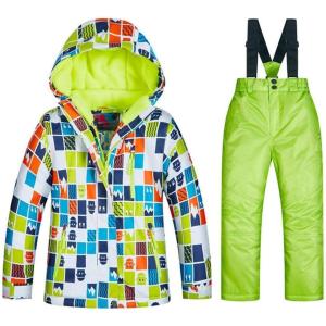imageGS SNOWING Boys Ski Jackets and Pants Set Insulated Waterproof Windproof Snowsuit Winter Warm Hooded Coat01green