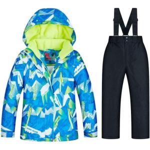 imageGS SNOWING Boys Ski Jackets and Pants Set Insulated Waterproof Windproof Snowsuit Winter Warm Hooded Coat02black