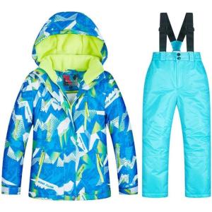 imageGS SNOWING Boys Ski Jackets and Pants Set Insulated Waterproof Windproof Snowsuit Winter Warm Hooded Coat02blue