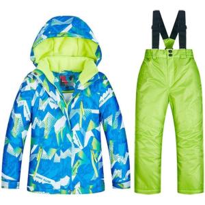imageGS SNOWING Boys Ski Jackets and Pants Set Insulated Waterproof Windproof Snowsuit Winter Warm Hooded Coat02green