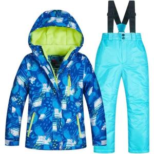 imageGS SNOWING Boys Ski Jackets and Pants Set Insulated Waterproof Windproof Snowsuit Winter Warm Hooded Coat03blue
