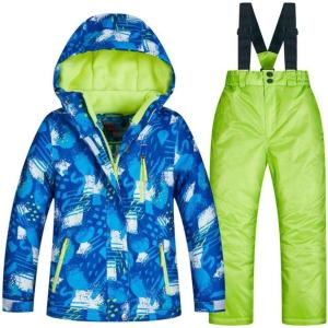 imageGS SNOWING Boys Ski Jackets and Pants Set Insulated Waterproof Windproof Snowsuit Winter Warm Hooded Coat03green