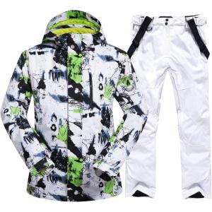 imageGS SNOWING Mens Winter Windproof Waterproof Snowsuit Snowboard Jacket and Ski Pants for Snow Sport02white