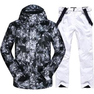 imageGS SNOWING Mens Winter Windproof Waterproof Snowsuit Snowboard Jacket and Ski Pants for Snow Sport03white