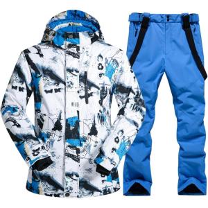 imageGS SNOWING Mens Winter Windproof Waterproof Snowsuit Snowboard Jacket and Ski Pants for Snow SportBlue