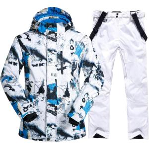 imageGS SNOWING Mens Winter Windproof Waterproof Snowsuit Snowboard Jacket and Ski Pants for Snow SportWhite