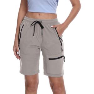 imageGS SNOWING Womens Hiking Shorts Quick Dry Lightweight Athletic Travel Running Zipper Pockets Cargo ShortsLightgrey
