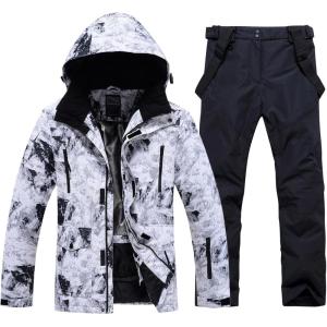 imageGS SNOWING Mens Jacket and Pants Set Insulated Waterproof Waterproof Snowboard Snowsuits for Snow Sport02whiteblack