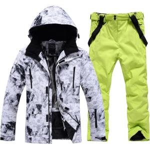 imageGS SNOWING Mens Jacket and Pants Set Insulated Waterproof Waterproof Snowboard Snowsuits for Snow Sport02whitegreen