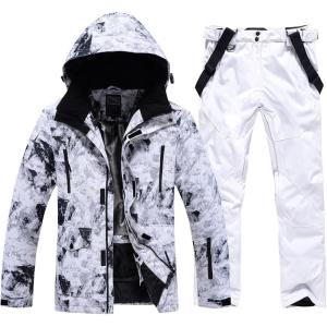 imageGS SNOWING Mens Jacket and Pants Set Insulated Waterproof Waterproof Snowboard Snowsuits for Snow Sport02whitewhite