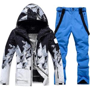 imageGS SNOWING Mens Jacket and Pants Set Insulated Waterproof Waterproof Snowboard Snowsuits for Snow Sport03blue
