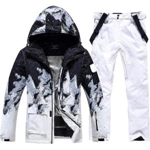 imageGS SNOWING Mens Jacket and Pants Set Insulated Waterproof Waterproof Snowboard Snowsuits for Snow Sport03white
