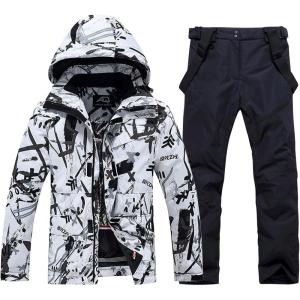 imageGS SNOWING Mens Jacket and Pants Set Insulated Waterproof Waterproof Snowboard Snowsuits for Snow Sport04black