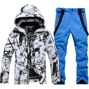 imageGS SNOWING Mens Jacket and Pants Set Insulated Waterproof Waterproof Snowboard Snowsuits for Snow Sport04blue