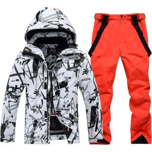 imageGS SNOWING Mens Jacket and Pants Set Insulated Waterproof Waterproof Snowboard Snowsuits for Snow Sport04orange
