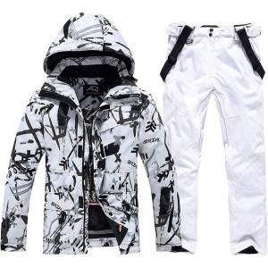 imageGS SNOWING Mens Jacket and Pants Set Insulated Waterproof Waterproof Snowboard Snowsuits for Snow Sport04white