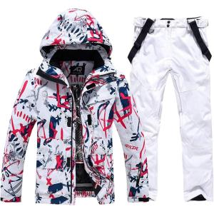 imageGS SNOWING Mens Jacket and Pants Set Insulated Waterproof Waterproof Snowboard Snowsuits for Snow Sport05white