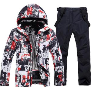 imageGS SNOWING Mens Jacket and Pants Set Insulated Waterproof Waterproof Snowboard Snowsuits for Snow Sport238black