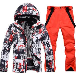 imageGS SNOWING Mens Jacket and Pants Set Insulated Waterproof Waterproof Snowboard Snowsuits for Snow Sport238orange