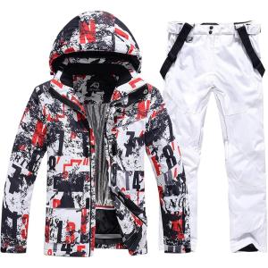 imageGS SNOWING Mens Jacket and Pants Set Insulated Waterproof Waterproof Snowboard Snowsuits for Snow Sport238white