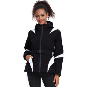 imageGS SNOWING Womens Ski Jackets Snowboard Coats Windproof Waterproof Insulated Warm Winter Mountain Hooded Jacket with BeltBlack