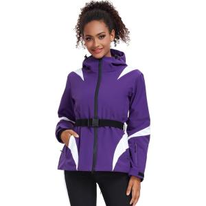 imageGS SNOWING Womens Ski Jackets Snowboard Coats Windproof Waterproof Insulated Warm Winter Mountain Hooded Jacket with BeltPurple