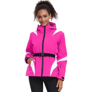 imageGS SNOWING Womens Ski Jackets Snowboard Coats Windproof Waterproof Insulated Warm Winter Mountain Hooded Jacket with BeltRose