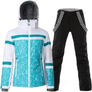 imageGS SNOWING Womens Ski Jackets and Pants Set Windproof Waterproof Insulated Snowsuit Winter Warm Snowboarding Snow Coat002blueblack